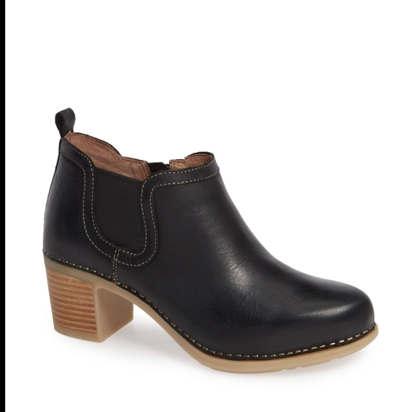 Dansko Shoes - Dansko Harlene Leather Chelsea Zip Ankle Bootie, Black and Tan, Size 36 (5.5-6)